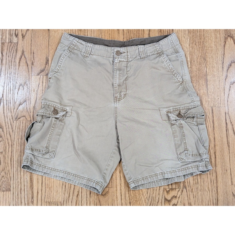 Khaki Cargo Shorts Cotton Canvas Button Solid Pockets Men 34 Division Ninety Six